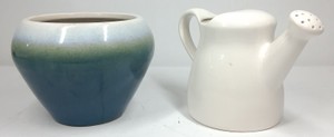 Ceramic Flower Pots  Blue Glazed Planter & White Watering Can Planter