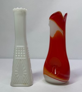 Vintage Milk Glass & Red Slag Glass Vases
