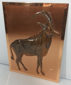 Vintage Copper Repouss Ibex  Mountain Goat Wall Plaque
