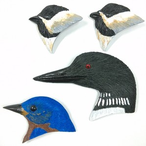 Hand-Painted Bird Brooches  Pins  Loon, Bluebird & Chickadees