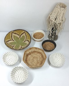 Assorted Woven Baskets & Macram Lamp Shade