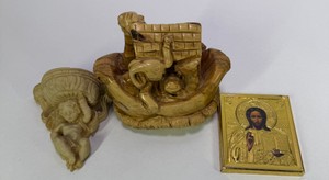 Religious Decor  Angel Holy Water Font, Noahs Ark & Jesus Icon