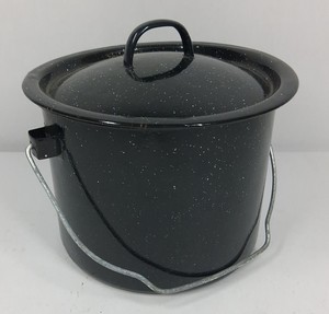 Vintage Black Speckled Enamelware Pot with Lid