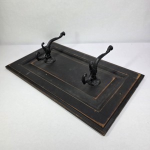 Vintage Wood Wall Coat Rack with Ornate Cast Metal Hooks