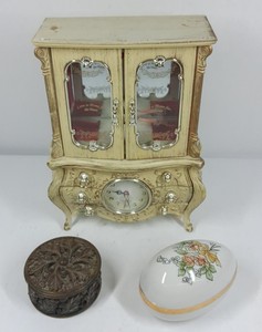 Decorative Jewelry Cabinet with Clock & Trinket Boxes