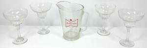 Vintage Budweiser Glass Pitcher & Stemmed Margarita Glasses