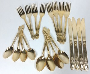 Vintage Gold-Tone Stainless Steel Flatware