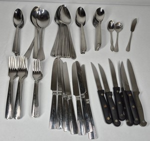 Assorted Stainless Steel Flatware & Steak Knives