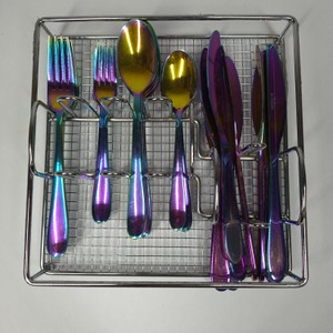 Multi-Colored Metal Finished Flatware Set with Metal Organizer Tray