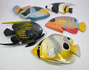 Painted Wooden Tropical Fish Wall Decor