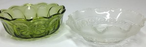 Vintage Green & Clear Pressed Glass Serving Bowls