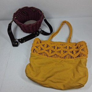 Coach & Woven Handbags  Mustard Macram Tote & Purple Shoulder Bag
