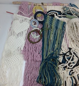 Assorted Vintage Macram Wall Hangings & Fiber Art