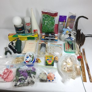 Assorted Arts & Crafts Supplies  Hot Glue Gun, Paint Pens, Foam Shapes, Muslin & More
