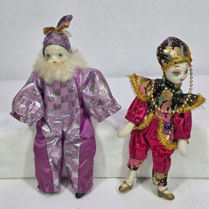 Vintage Jester  Clown Dolls in Colorful Costumes