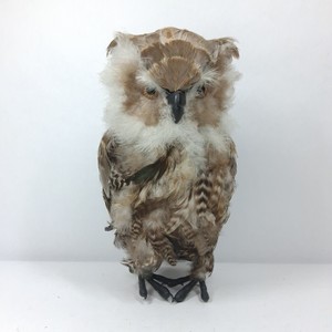 Real Feather Owl Figurine  Decorative Bird Figure