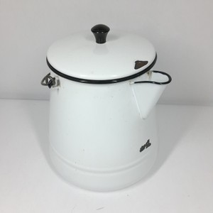 Vintage White Enamelware Slop Pail  Chamber Bucket with Lid