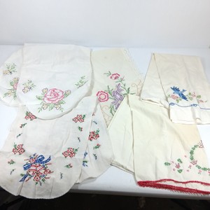 True Vintage Embroidered Linens & Floral Textile Pieces