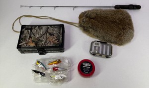 Ice Fishing Rod, Tackle Box, Lures & Bait Puck