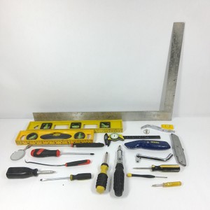 Assorted Hand Tools  Levels, Squares, Screwdrivers, Pick Tools & Inspection Mirror