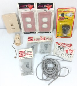 Assorted Electrical & Window Screen Hardware  Wall Plates, Light Socket Adapters & Screen Tight Parts