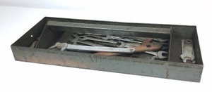 Vintage Metal Tool Tray with Assorted Hand Tools