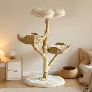 $250 Modern Cat Tree Tower, 45 Wooden Cat Tree for Indoor Cats Large Adult, Real Solid Luxury Cat Condo with Scratching Post for Multi-Cat Households