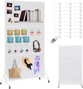 $120 Eastern Tree Metal Pegboard Display Stand 3.5 x 6 Feet with 30 Hooks, Standing Pegboard Display with Wheels, Peg board Display Rack, Large Pegboard Panels - White