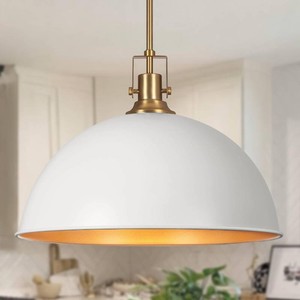 $140 LamQee 18 Inch White and Gold Large Pendant Light Kitchen Island, Farmhouse Modern Dome Pendant Light Fixtures Ceiling Hanging Lighting Chandelier for Dining Room Over Table, Bar, Hallway, Entryway