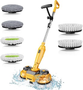 $130 Cordless Electric Mop for Dewalt 20V Battery (NO Battery), 2 in 1 Spin Mop & Electric Floor Scrubber Machine with LED Light & Water Spray, 800 RPM Rotating Electric Mops for Floor (Black Yellow)