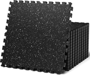 $140 AIRHOP 0.79in Thick 48 Sq Ft Exercise Equipment Mats, 12 Tiles Upgraded Rubber Top with High Density EVA Foam, Large Interlocking Puzzle Gym Flooring for Home Gym, Heavy Weight Workout,Black & White