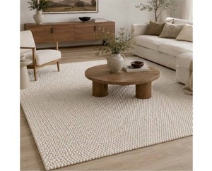 $392 S & L Homes - Hand Woven Chunky Stitch Popcorn Wool Cotton Area Rug - Contemporary Ivory Area Rug for Living Room Bedroom (6 x 9 - Ivory)