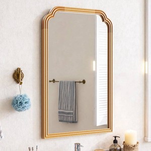 Ferytange Wood Frame Wall Mirror for Bathroom, Rounded Corner Arch Rectangle Mirror for Entryway, Living Room or Bedroom Home Decor - Light Woodgrain 20 x 30 Natural Color