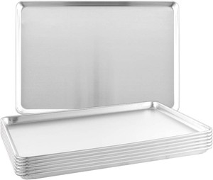TENUP 6 Pack Aluminum Full Sheet Pan, 26 x 18 Heavy Duty Commercial Baking Tray Reinforced Rim, Warp-Resistant Rust-Free