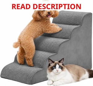 DUMOS Dog Stairs for Small Dogs and Cats, 5-Step Curved Pet Dog Steps, Gray