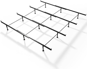 $150 Heavy Duty Bed Frame Support System with 12 Adjustable Legs & 4 Cross Rails, Anti-Sagging Truss Grid with 3 Center Beams, Fits Full Queen King Cal King WoodMetalUpholstered Beds, Height 6-11