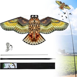 Bird Scarer Kite with 13ft Pole Bird Hawk Flying Kite-Owl Kite