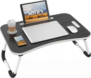 BUYIFY 23 Foldable Lap Desk for Laptop Writing wCup Holder Black
