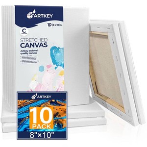 Artkey White Stretched Canvas for Paintings, 8x10-10 Pack,100% Cotton Acid-Free for Adult