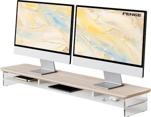 $119 Fenge 42.5 Dual Monitor Stand with Clear Acrylic Legs, Oak