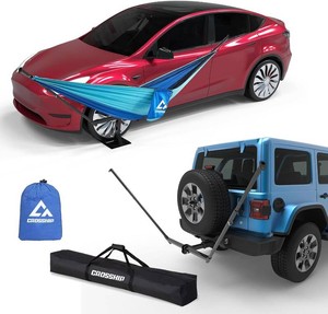 $187 Tire Mount Hammock Stand - Fits Vehicle Tire & 2in Hitch Receiver - Includes Parachute Nylon Hammock & Storage Bag - for Camping, Outdoor, Travel (350lbs Weight Capacity) - 2025 New