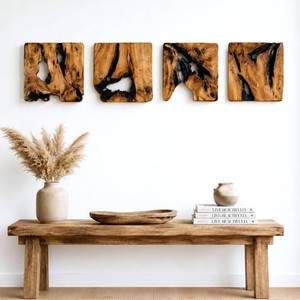 BOTALEGRE 4-Piece Cedar Wood Wall Art Set, Rustic Abstract Home Decor