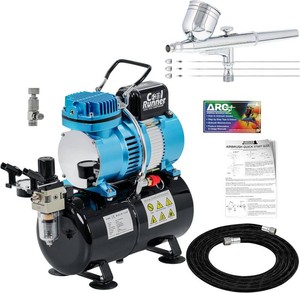 $170 Master Airbrush Cool Runner II Tank Compressor, 3 Tip Gravity Airbrush Kit
