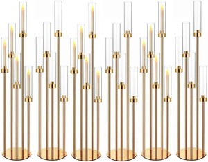 $130 42.5in Gold Candle Holders for Table Centerpiece Candelabra Candlestick Holders Decor Wedding Centerpiece Table Decorations 5 arm Candle Holder Set of 6 Acrylic lampshade Fit 0.9 LED Candle