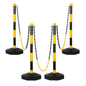 35 4 Sets Parking Delineator Stanchion with Base - Post Traffic Cone, Reflective Collar Black, Yellow - Chain Barriers for Construction, Crowd Control, Events, Road Warning