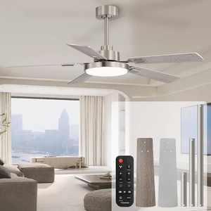 60 Inch Ceiling Fans with Lights and Remote, Bedroom Living Room Office Library Cafe Outdoor Industrial, 5CCT Dimmable, Dual Color 5 Blades, 6 Speed Reversible Quiet DC Motor, Sand-nickelWood Grain