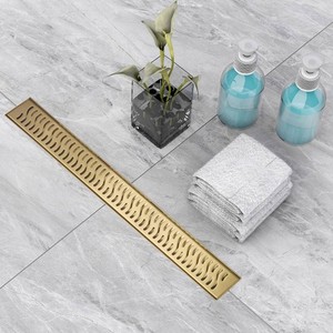 Linear Shower Drain 24 inch, Floor Drain with Removable Pattern Grate, 304 Stainless Steel Rectangular Linear Drain with Hair Strainer, CUPC Certified, Brushed Gold, SD-103