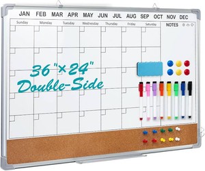 Calendar Whiteboard for Wall,36 x 24 White Board Calendar Dry Erase with Silver Aluminum Frame,Double Side Wall Hanging Board for Office,Home,Kitchen