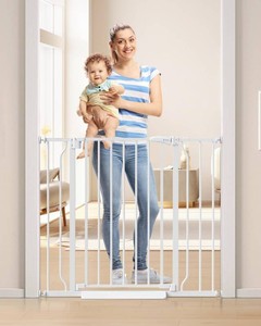 34 Tall Baby Gate No Drilling, Auto Close Dog Gate Indoor, White