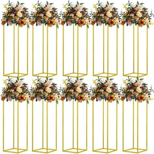 $143 31.5inch 10pcs Gold Wedding Cenerpiece Flower vase, Metal Column Flower Stand, Tall Geometric Centerpieces Vase for Table, Party Wedding Decorations Flower Rack